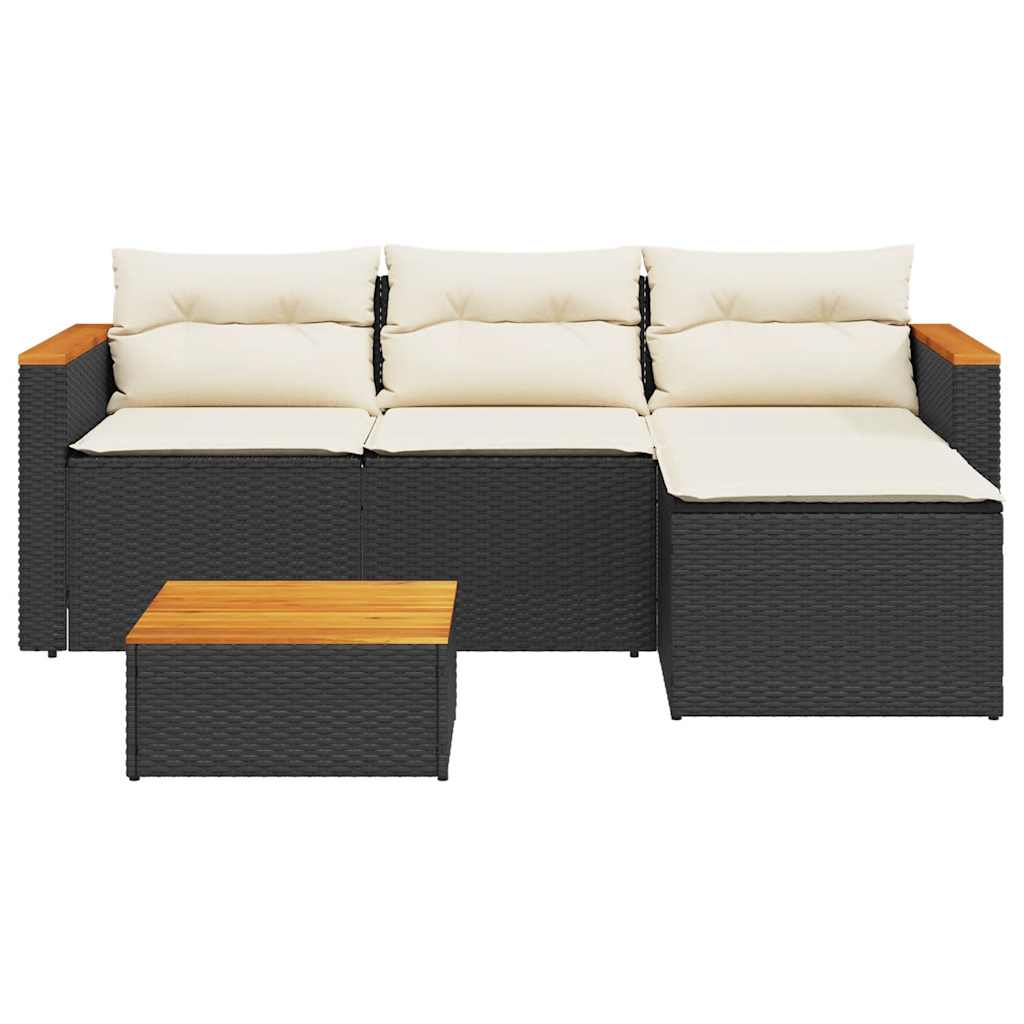 3 Piece Garden Sofa Set with Cushions Black Poly Rattan