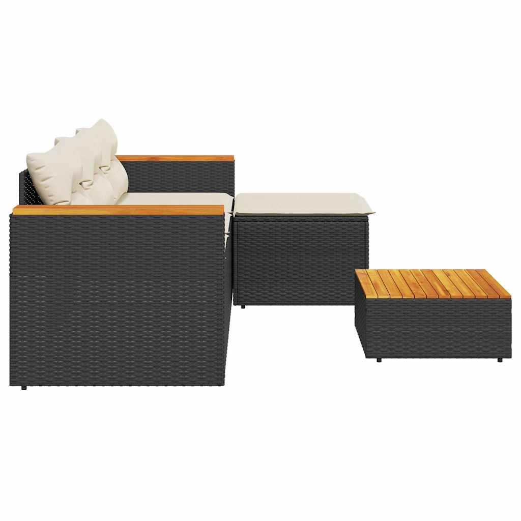 3 Piece Garden Sofa Set with Cushions Black Poly Rattan