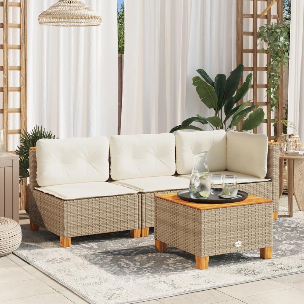 Garden Sofa Corner with Cushions Beige Poly Rattan