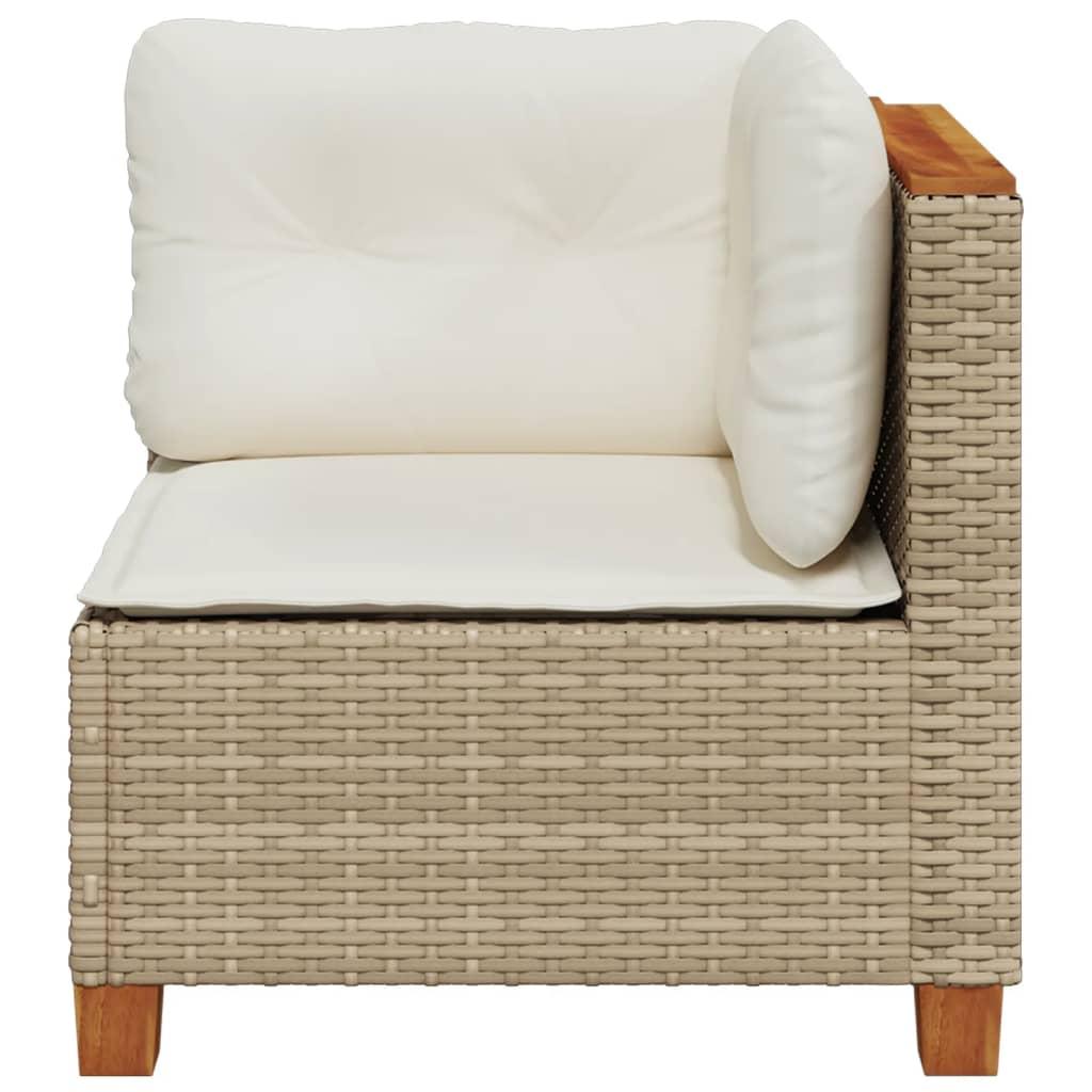 Garden Sofa Corner with Cushions Beige Poly Rattan
