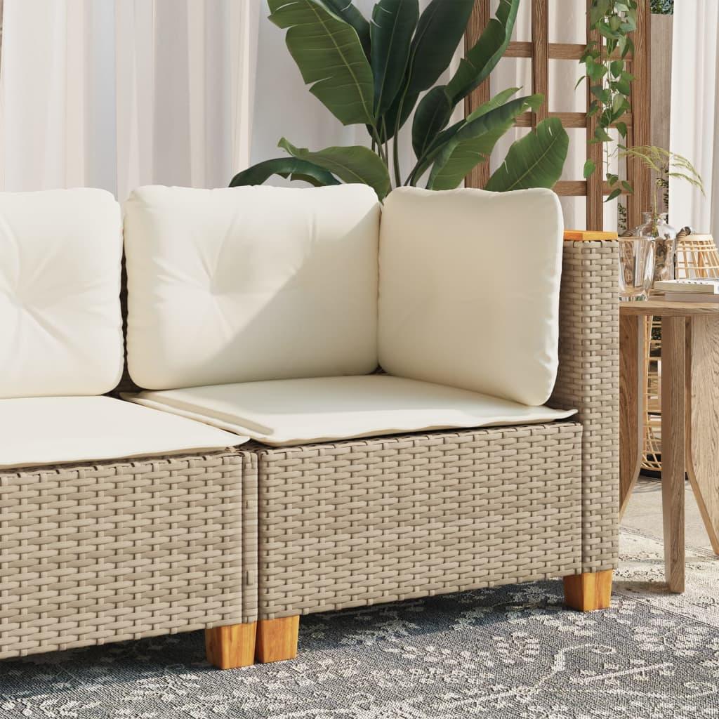 Garden Sofa Corner with Cushions Beige Poly Rattan