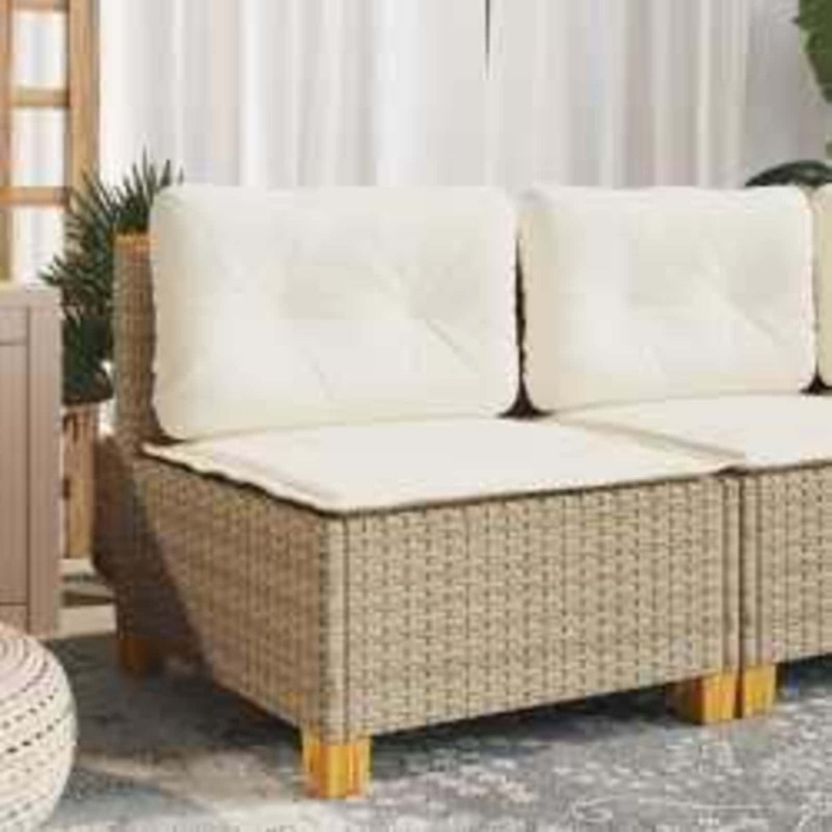 Garden Sofa Armless with Cushions Beige Poly Rattan