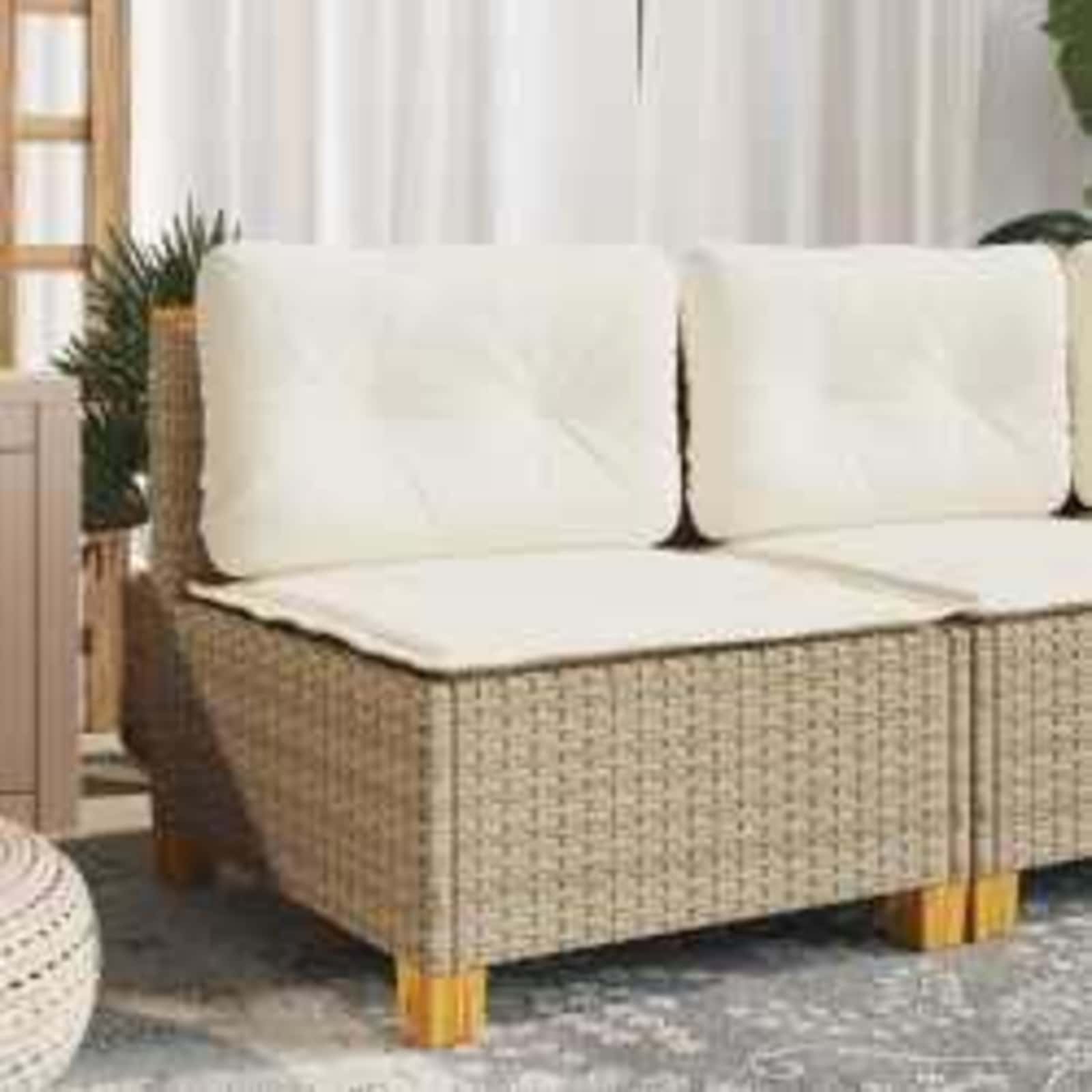 Garden Sofa Armless with Cushions Beige Poly Rattan