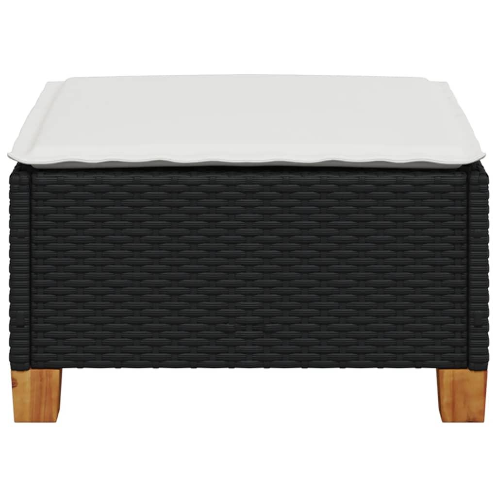 Garden Stool with Cushion Black 63.5x56x32 cm Poly Rattan