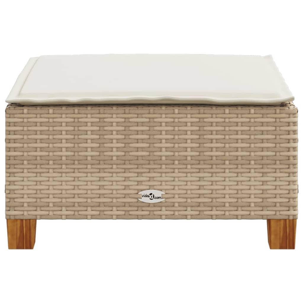 Garden Stool with Cushion Beige 63.5x56x32 cm Poly Rattan