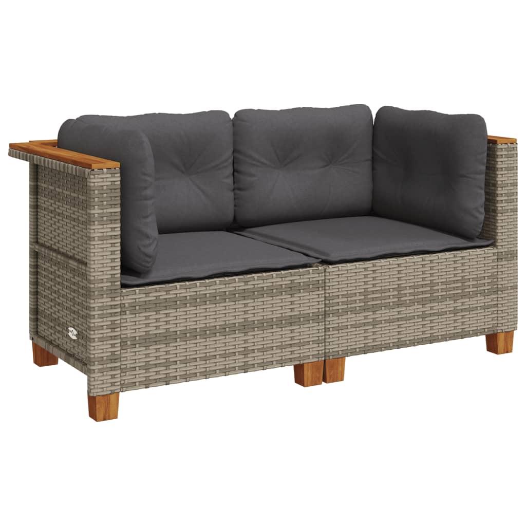 Garden Sofas Corner with Cushions 2 pcs Grey Poly Rattan