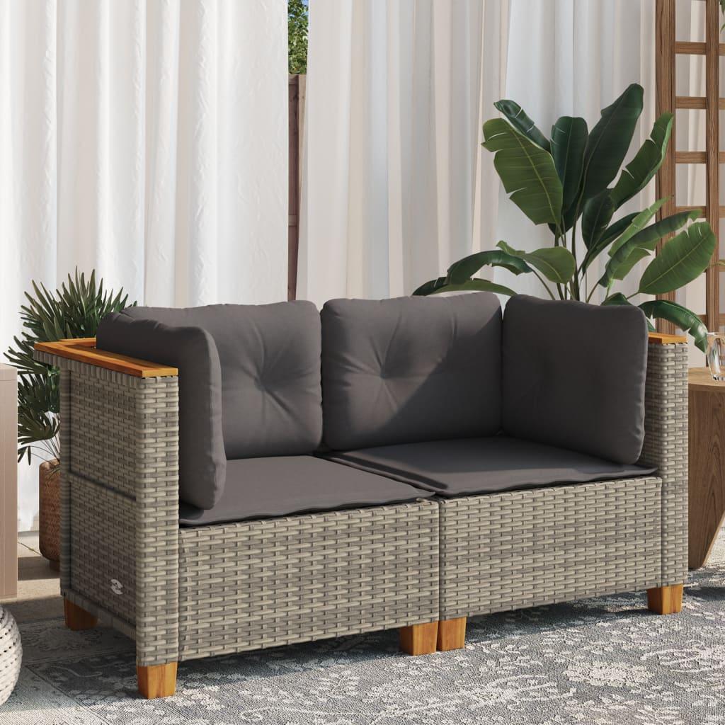 Garden Sofas Corner with Cushions 2 pcs Grey Poly Rattan