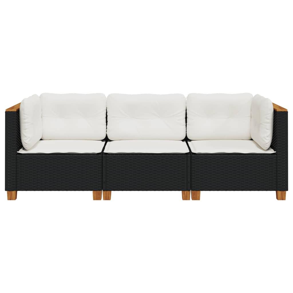 Garden Sofa with Cushions 3-Seater Black Poly Rattan