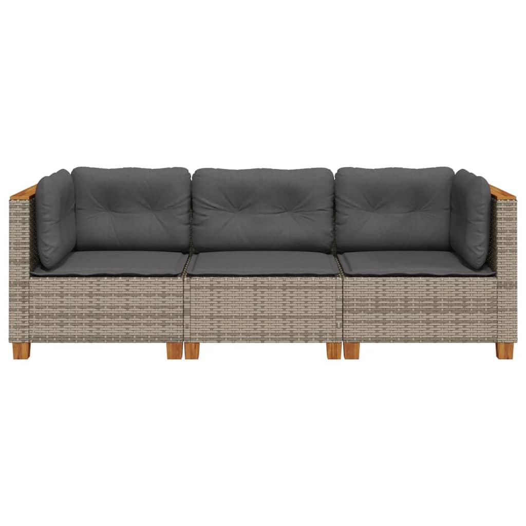 Garden Sofa with Cushions 3-Seater Grey Poly Rattan