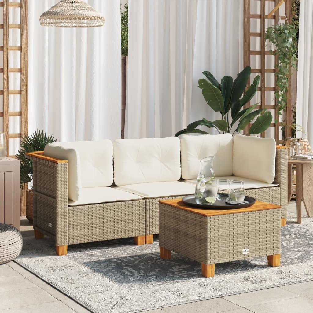 Garden Sofa with Cushions 3-Seater Beige Poly Rattan