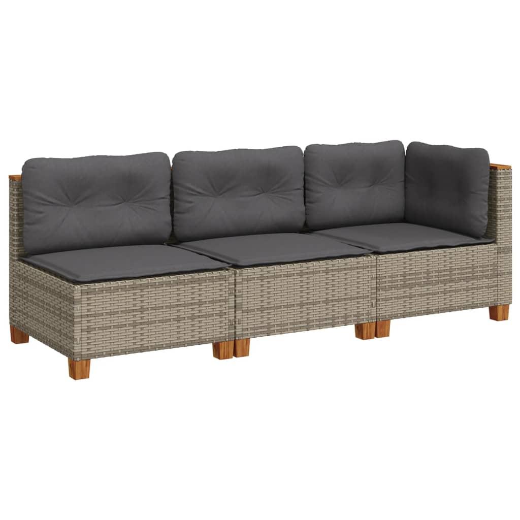 Garden Sofa with Cushions 3-Seater Grey Poly Rattan