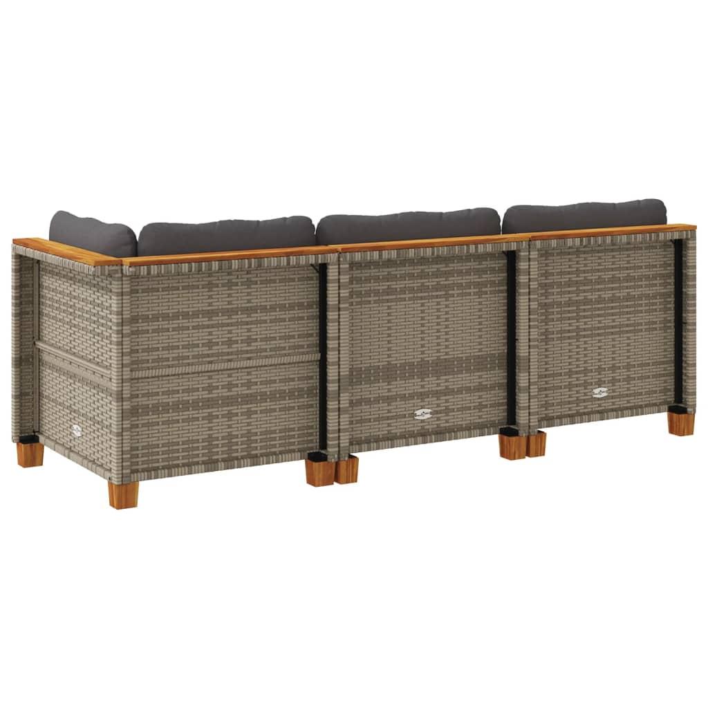 Garden Sofa with Cushions 3-Seater Grey Poly Rattan