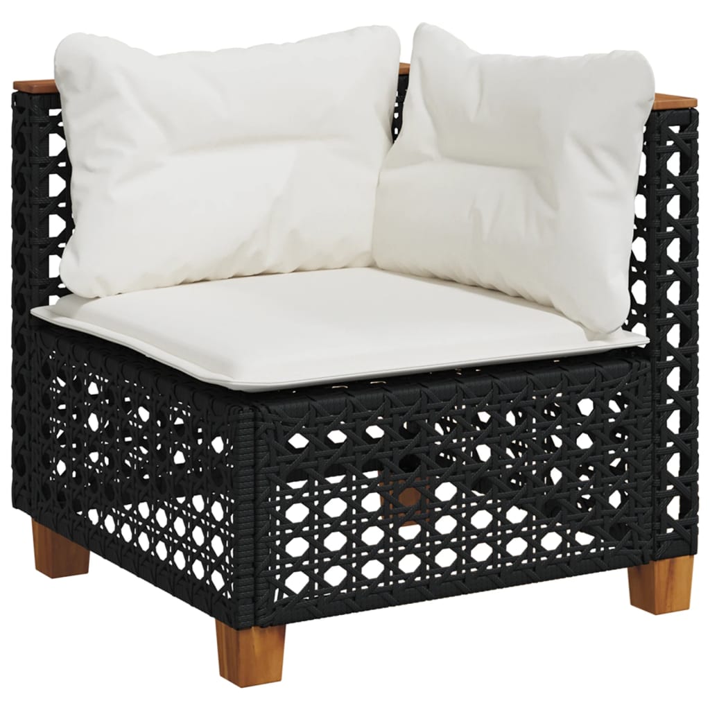 Garden Sofa Corner with Cushions Black Poly Rattan