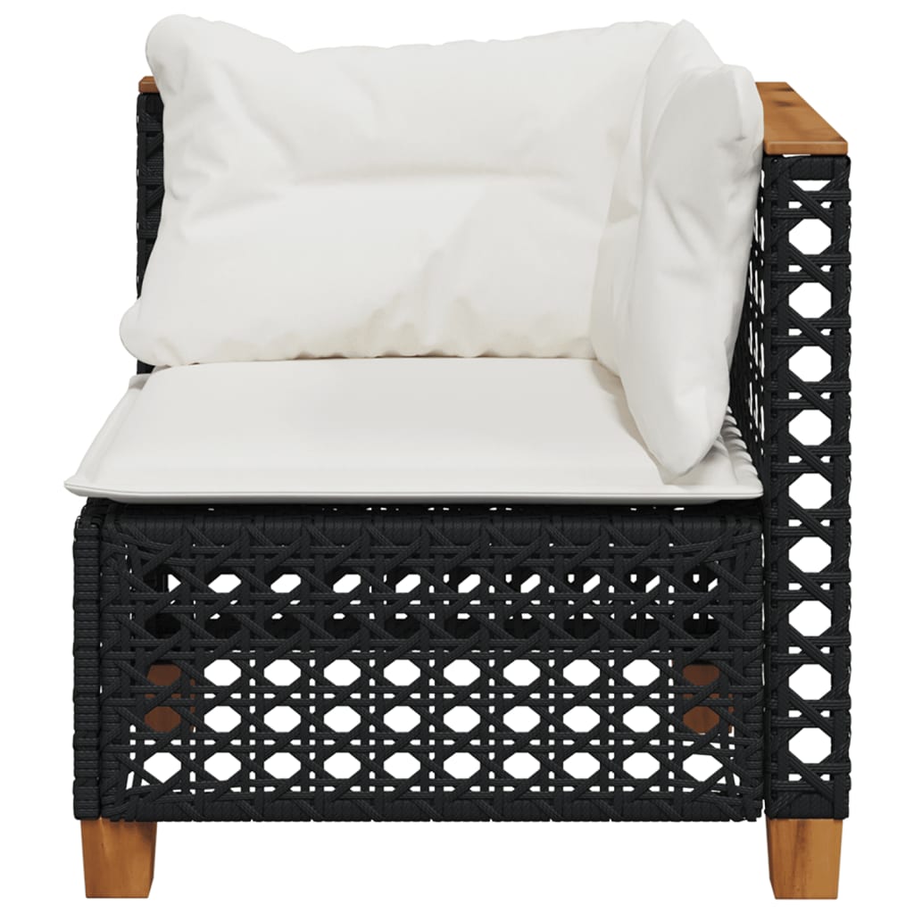Garden Sofa Corner with Cushions Black Poly Rattan