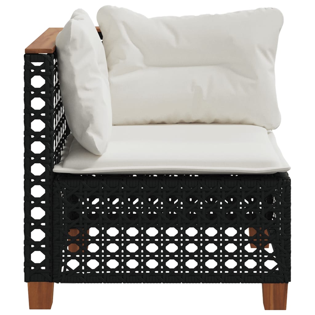 Garden Sofa Corner with Cushions Black Poly Rattan