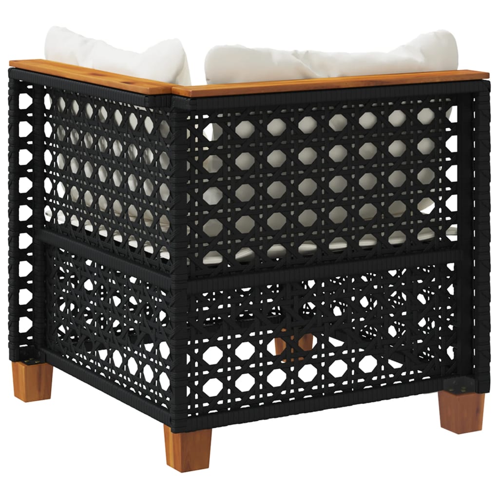 Garden Sofa Corner with Cushions Black Poly Rattan