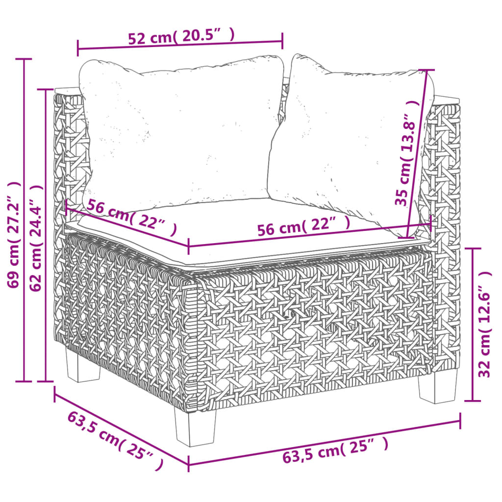 Garden Sofa Corner with Cushions Black Poly Rattan