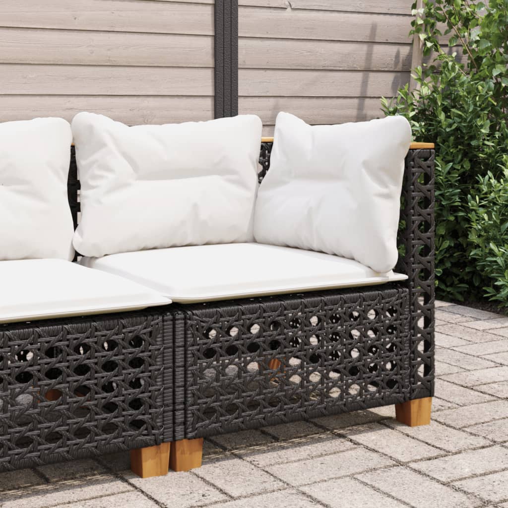 Garden Sofa Corner with Cushions Black Poly Rattan