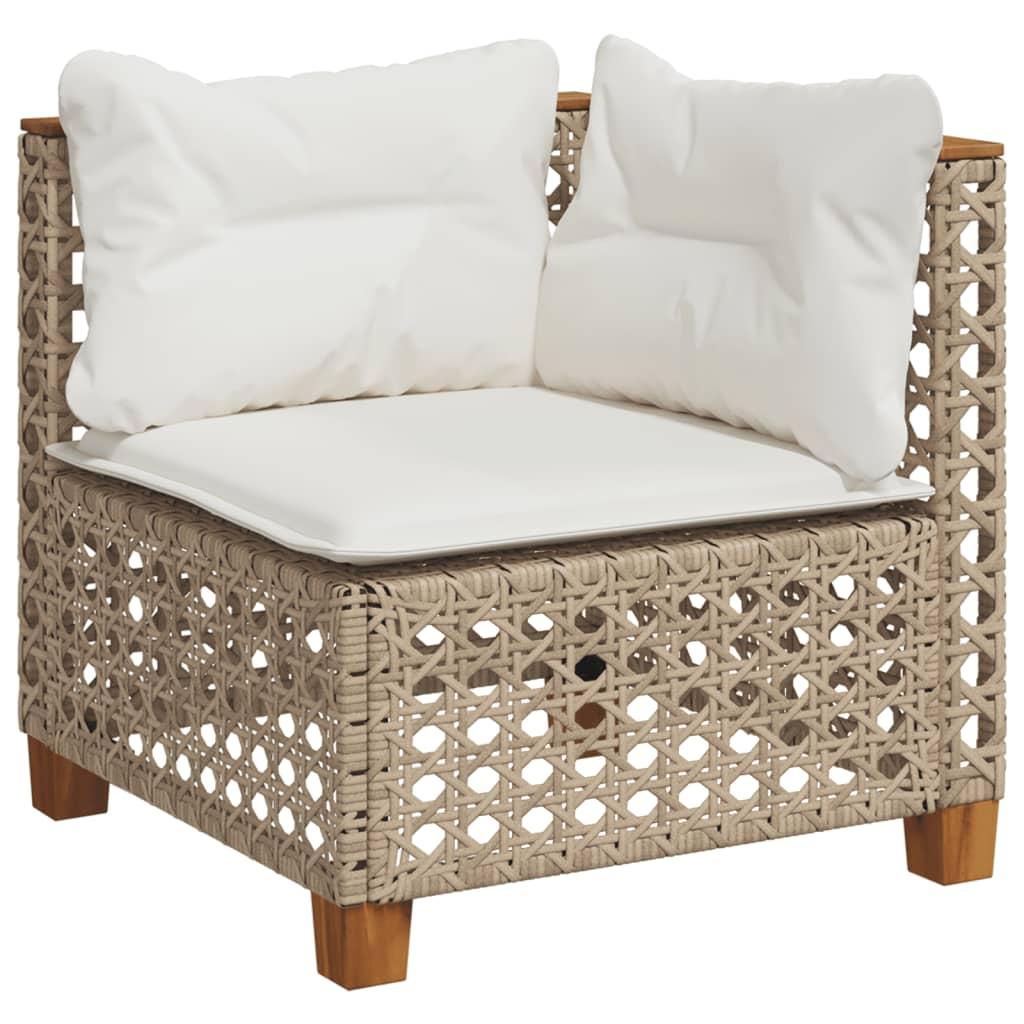 Garden Sofa Corner with Cushions Beige Poly Rattan