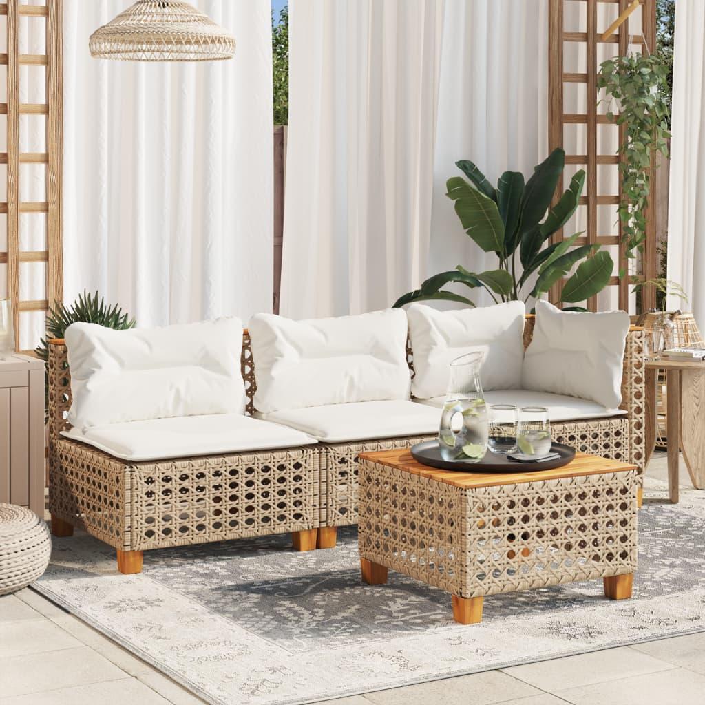 Garden Sofa Corner with Cushions Beige Poly Rattan