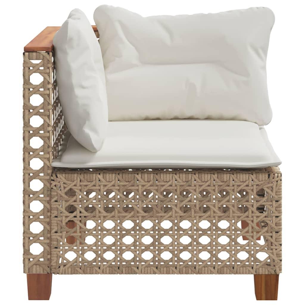 Garden Sofa Corner with Cushions Beige Poly Rattan