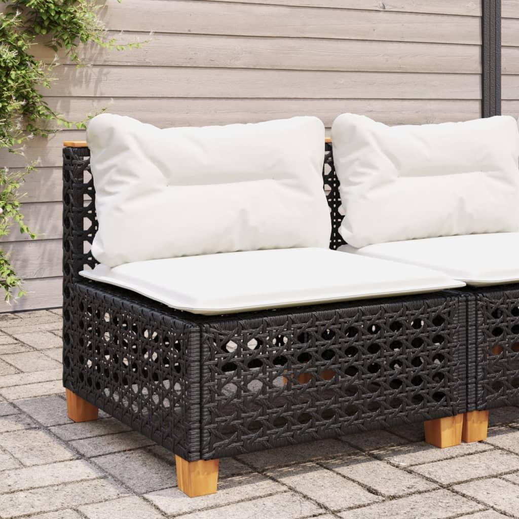 Garden Sofa Armless with Cushions Black Poly Rattan