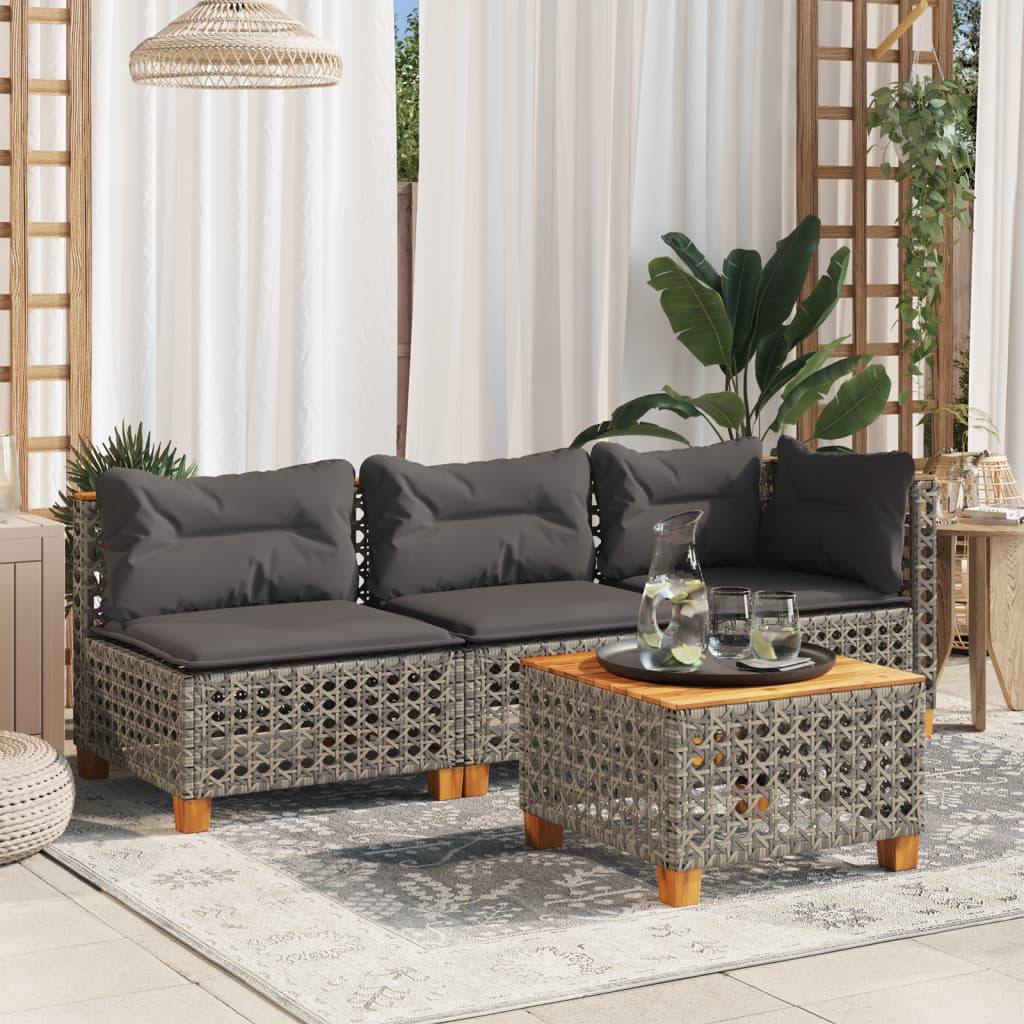 Garden Sofa Armless with Cushions Grey Poly Rattan