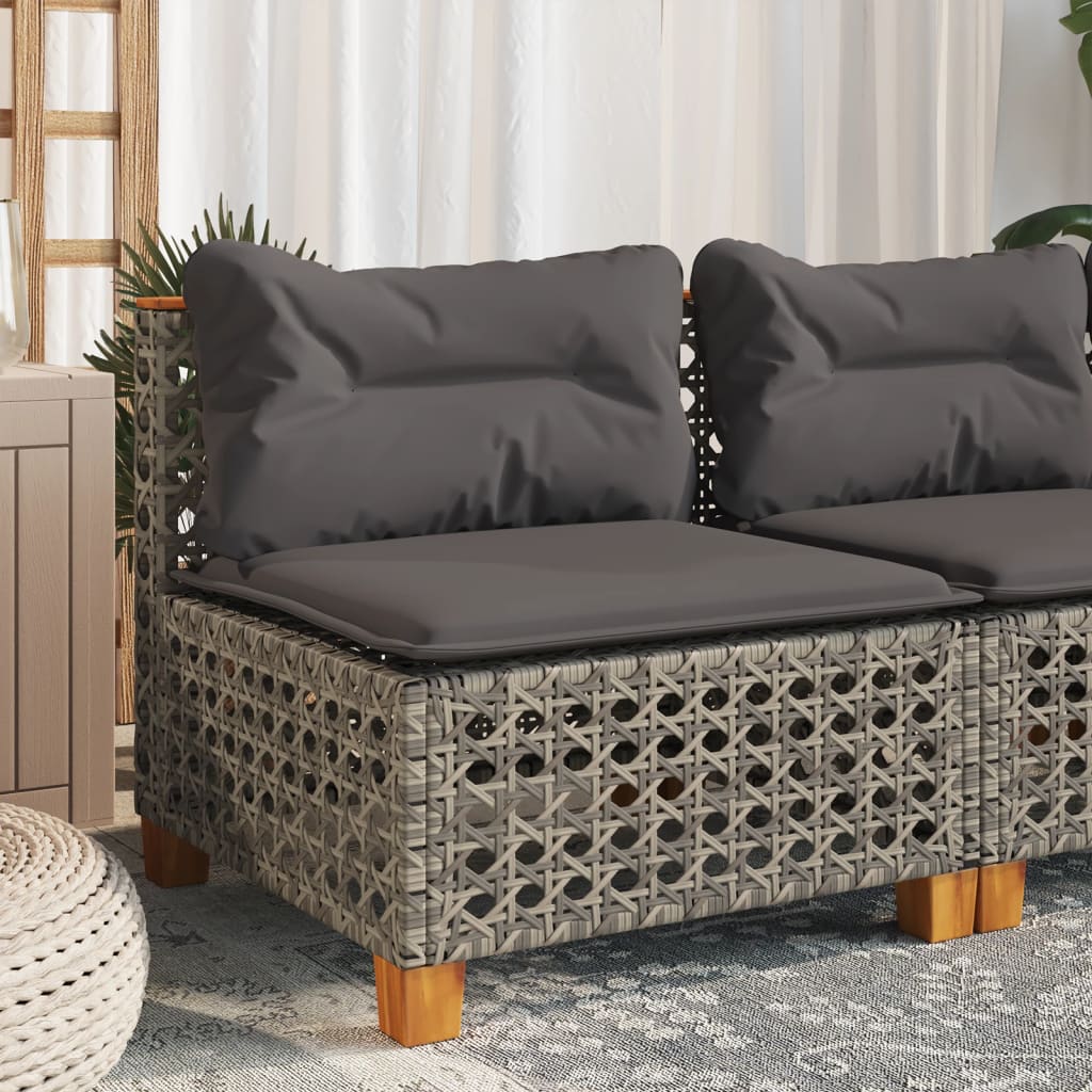 Garden Sofa Armless with Cushions Grey Poly Rattan