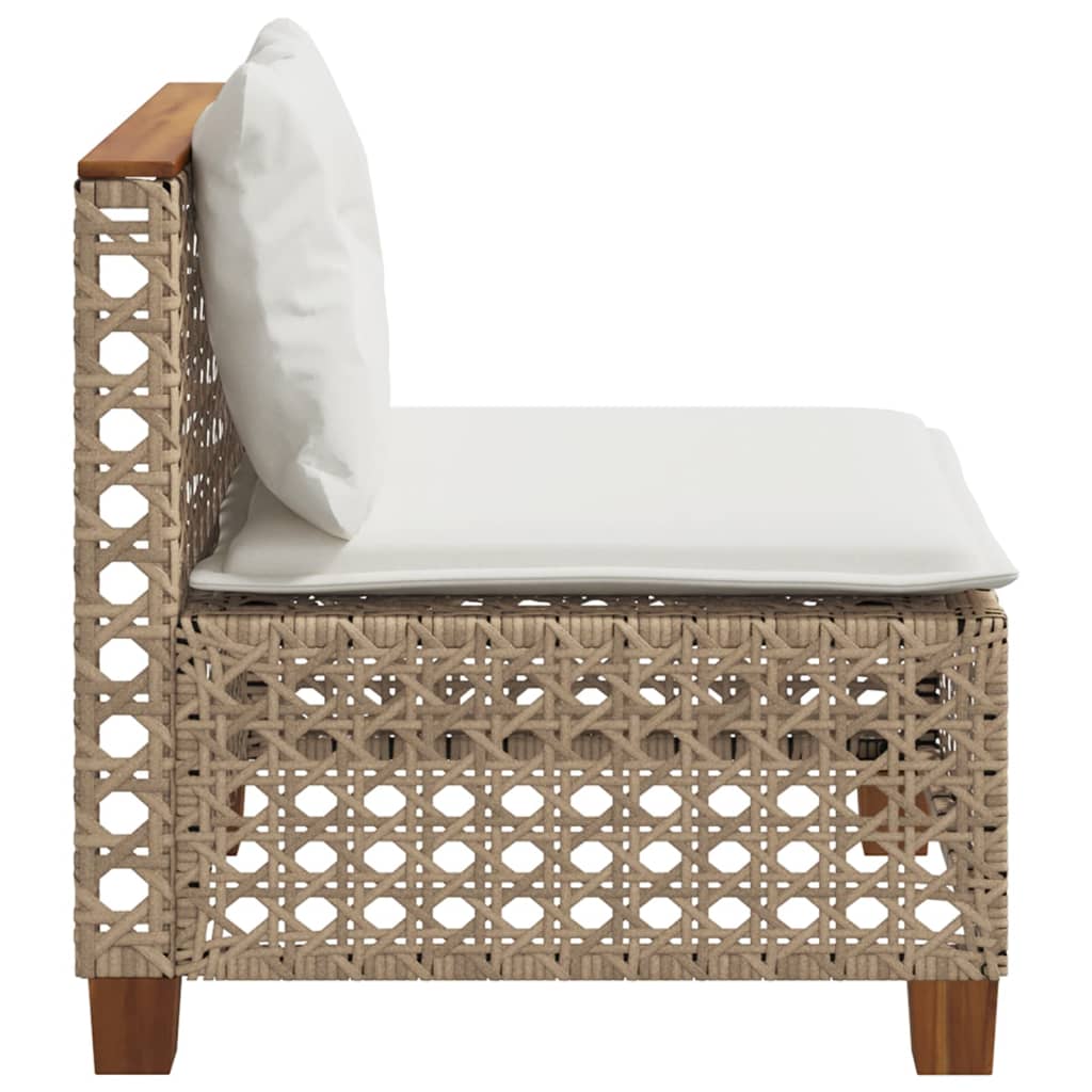 Garden Sofa Armless with Cushions Beige Poly Rattan