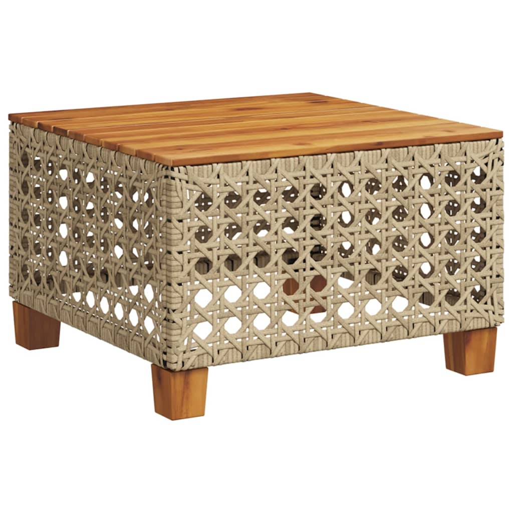 Garden Table Beige 55x55x36 cm Poly Rattan Acacia Wood