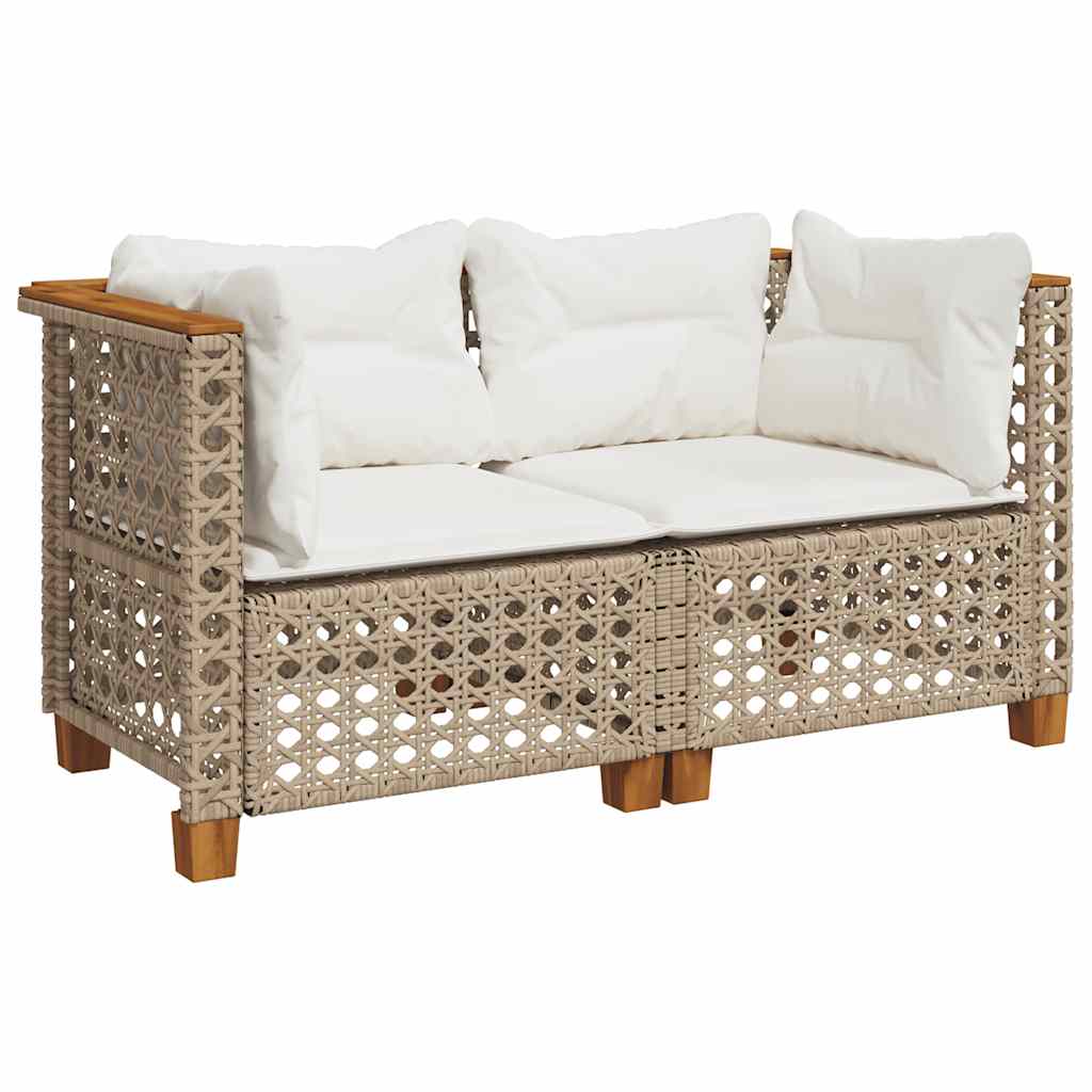 Garden Sofas Corner with Cushions 2 pcs Beige Poly Rattan