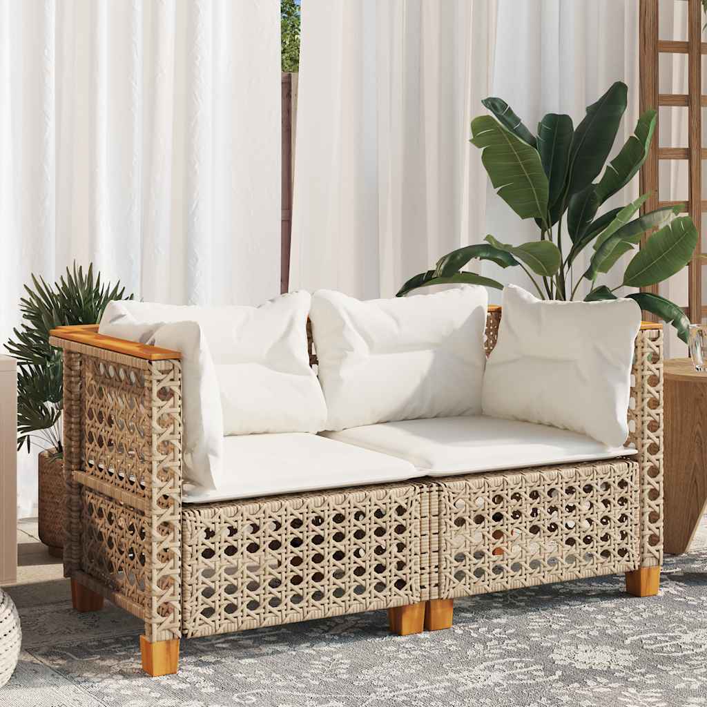 Garden Sofas Corner with Cushions 2 pcs Beige Poly Rattan