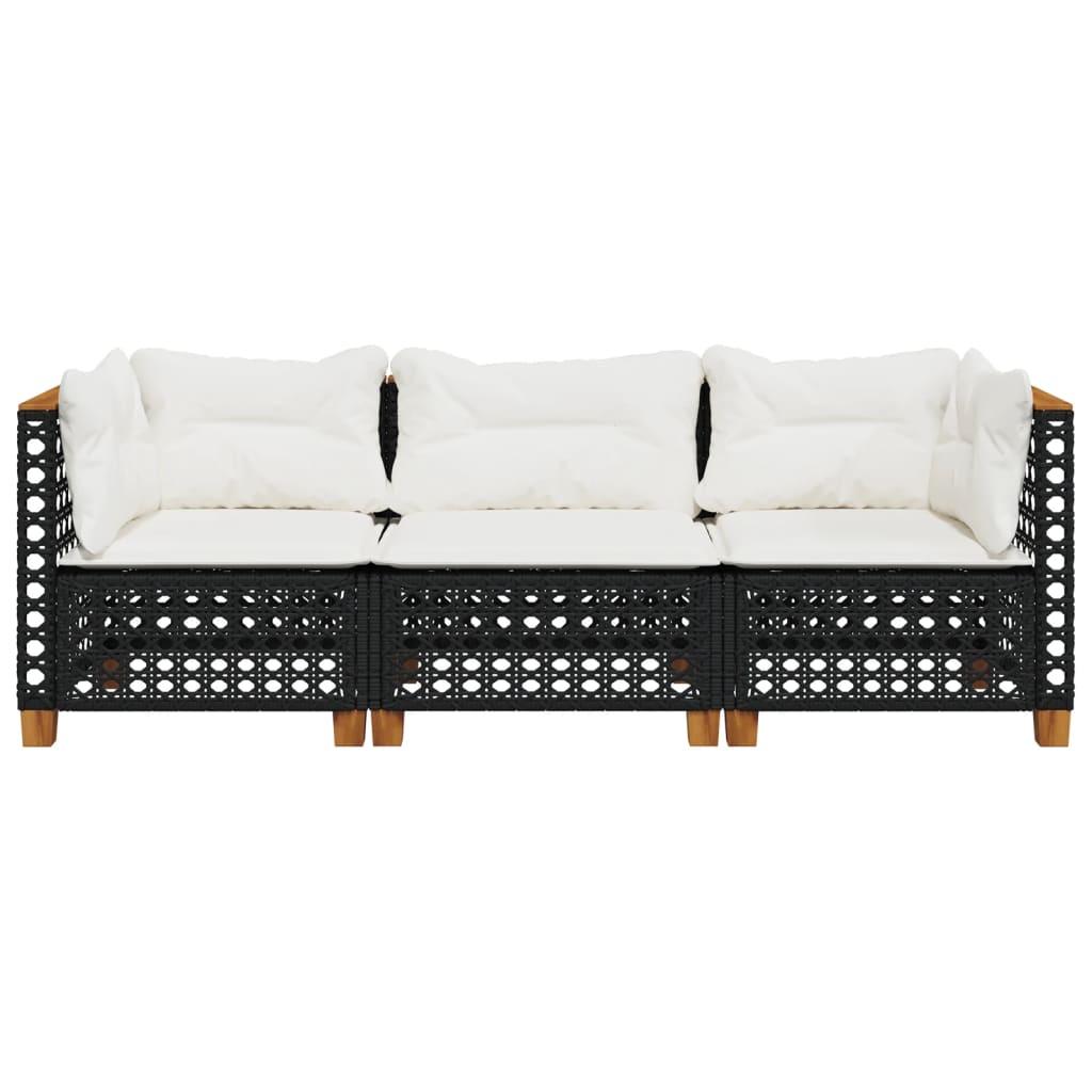 Garden Sofa with Cushions 3-Seater Black Poly Rattan