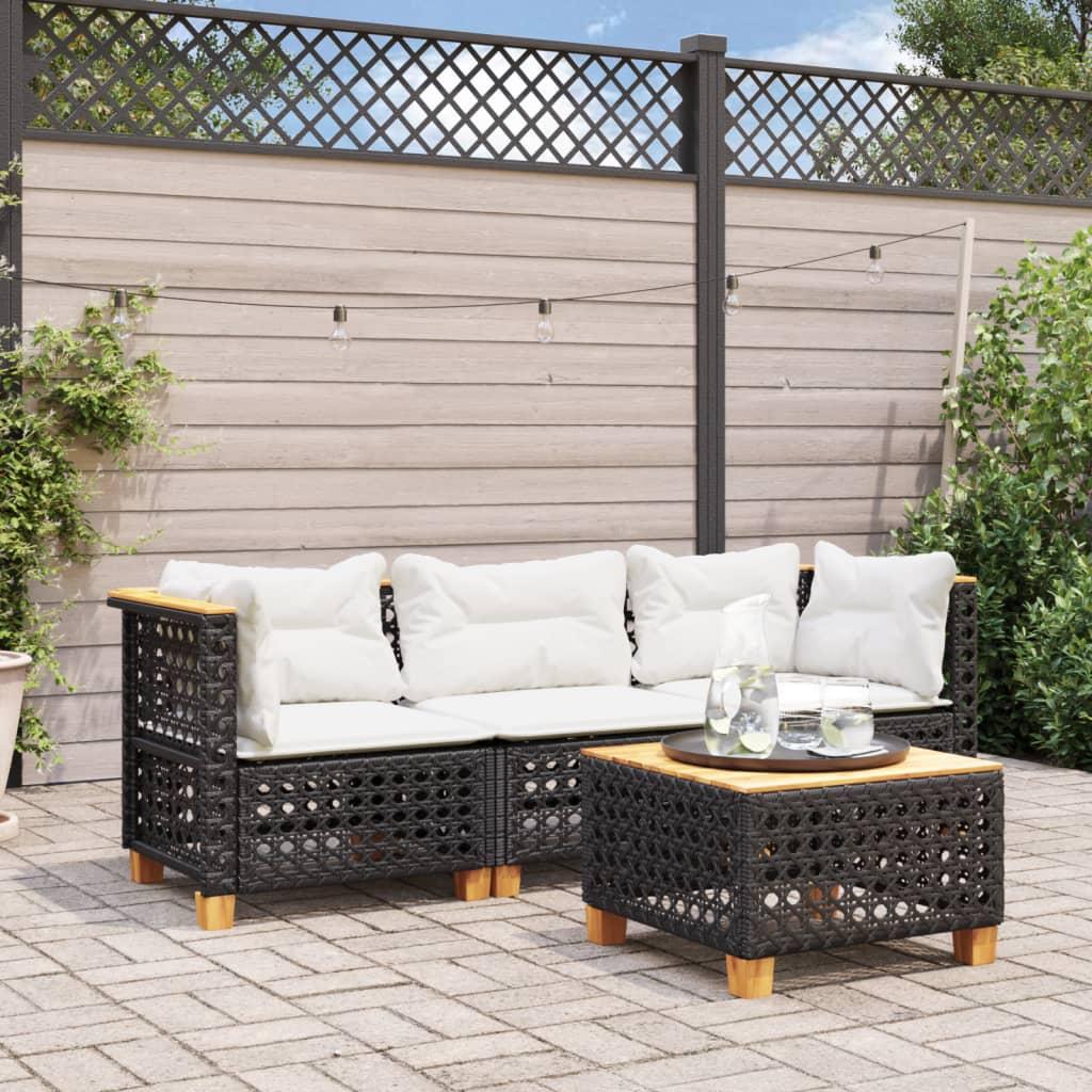 Garden Sofa with Cushions 3-Seater Black Poly Rattan