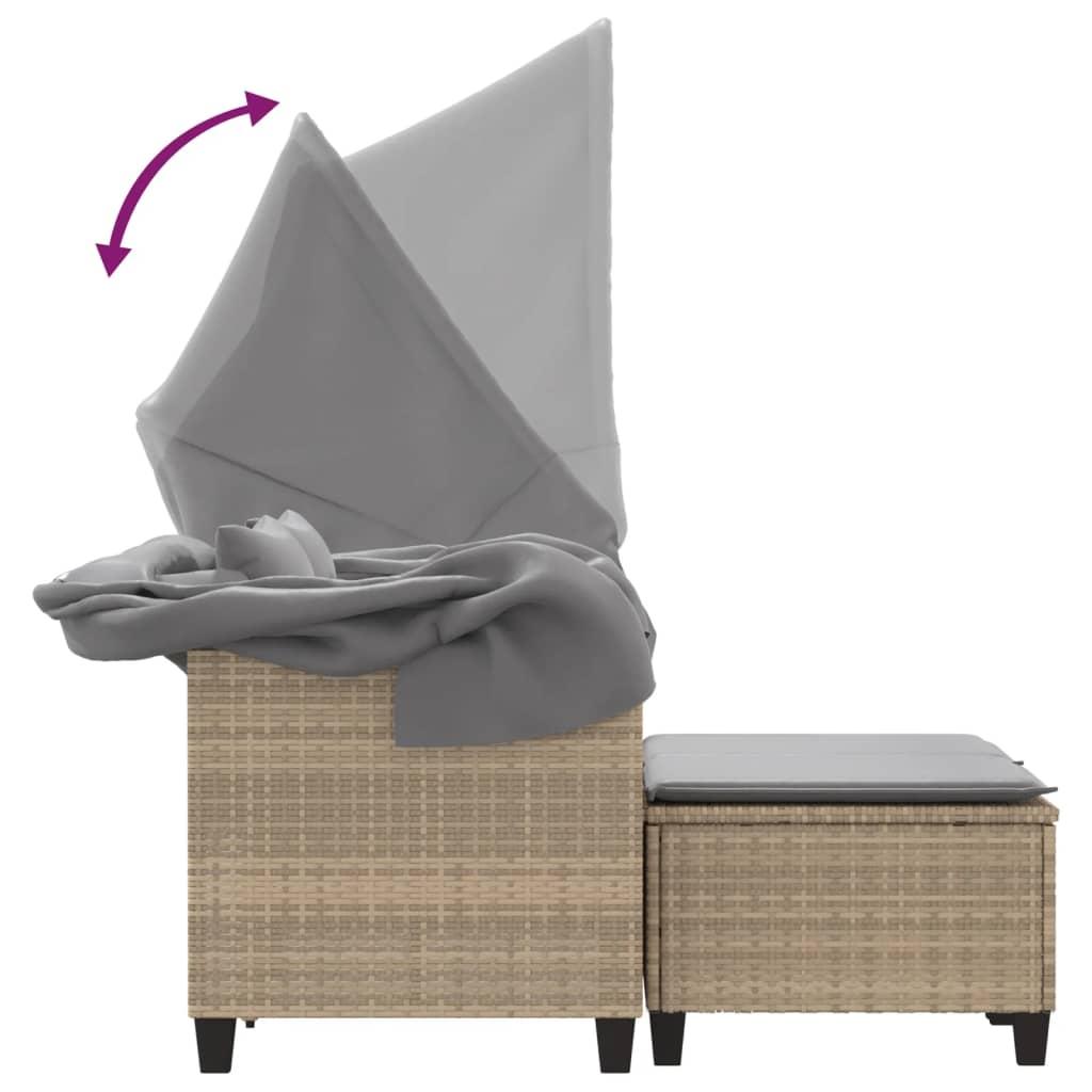 Garden Sofa 2-Seater with Canopy and Stools Beige Poly Rattan