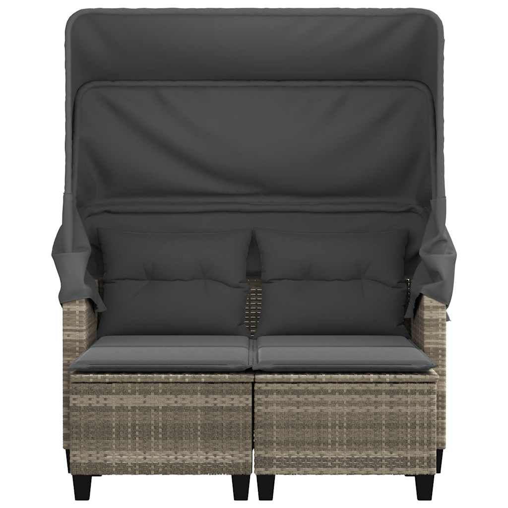 Garden Sofa 2-Seater with Canopy&Stools Light Grey Poly Rattan