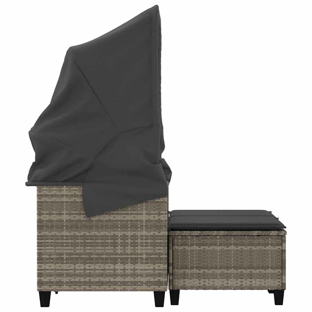 Garden Sofa 2-Seater with Canopy&Stools Light Grey Poly Rattan