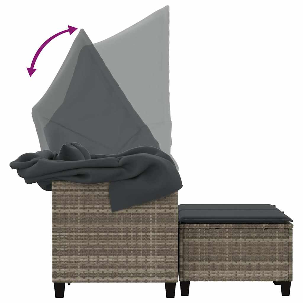 Garden Sofa 2-Seater with Canopy&Stools Light Grey Poly Rattan