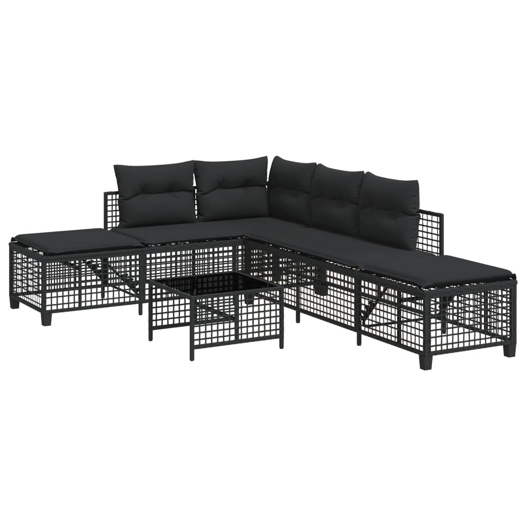 3 Piece Corner Garden Sofa Set with Cushions Black Poly Rattan