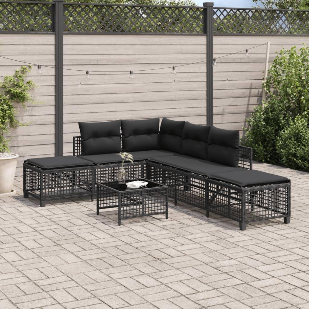 3 Piece Corner Garden Sofa Set with Cushions Black Poly Rattan