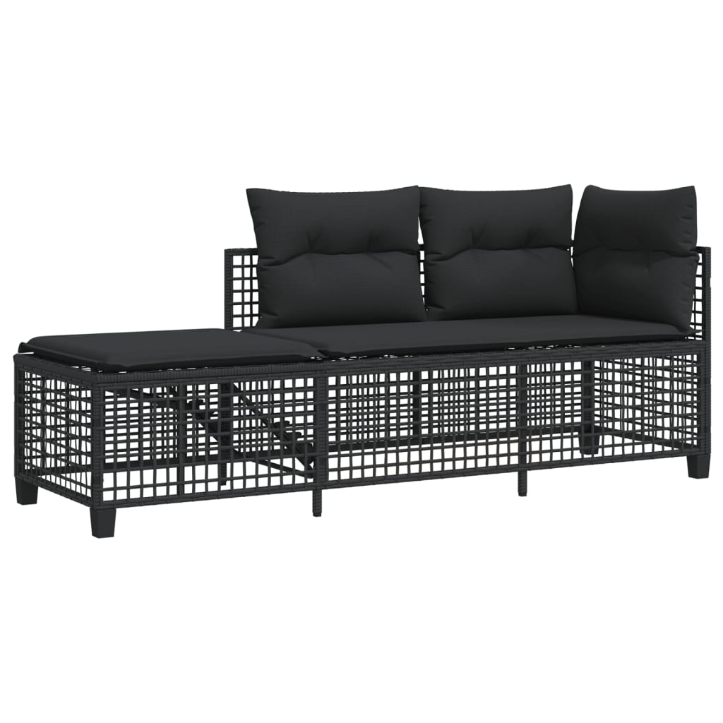 3 Piece Corner Garden Sofa Set with Cushions Black Poly Rattan