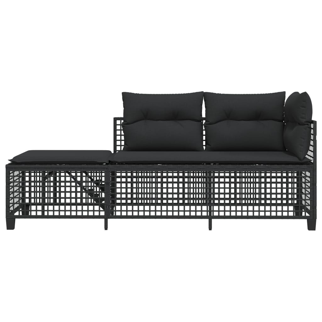 3 Piece Corner Garden Sofa Set with Cushions Black Poly Rattan
