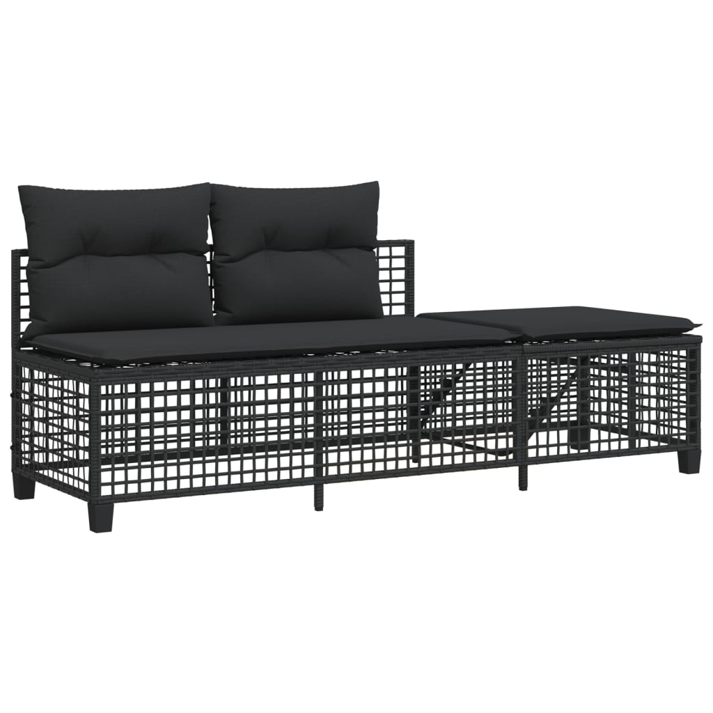 3 Piece Corner Garden Sofa Set with Cushions Black Poly Rattan