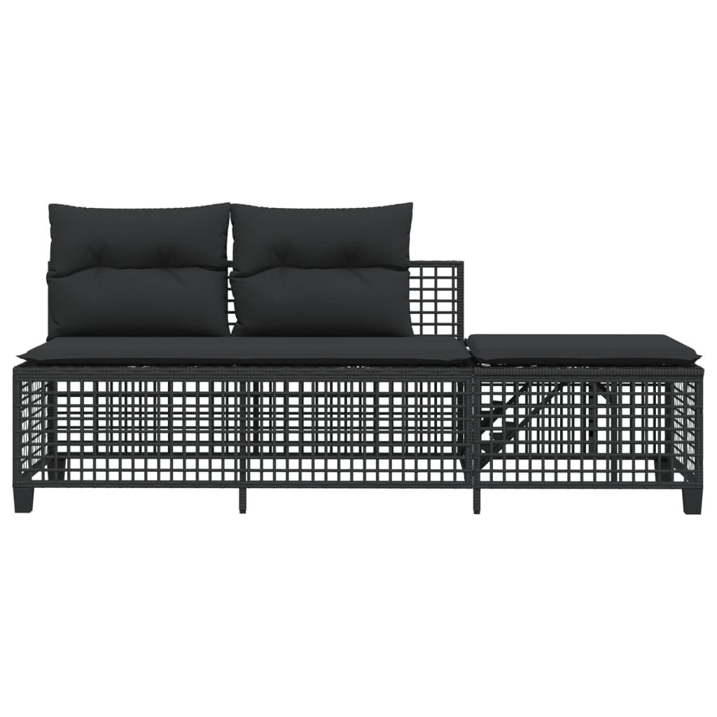 3 Piece Corner Garden Sofa Set with Cushions Black Poly Rattan