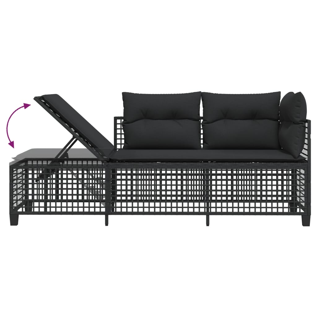 3 Piece Corner Garden Sofa Set with Cushions Black Poly Rattan