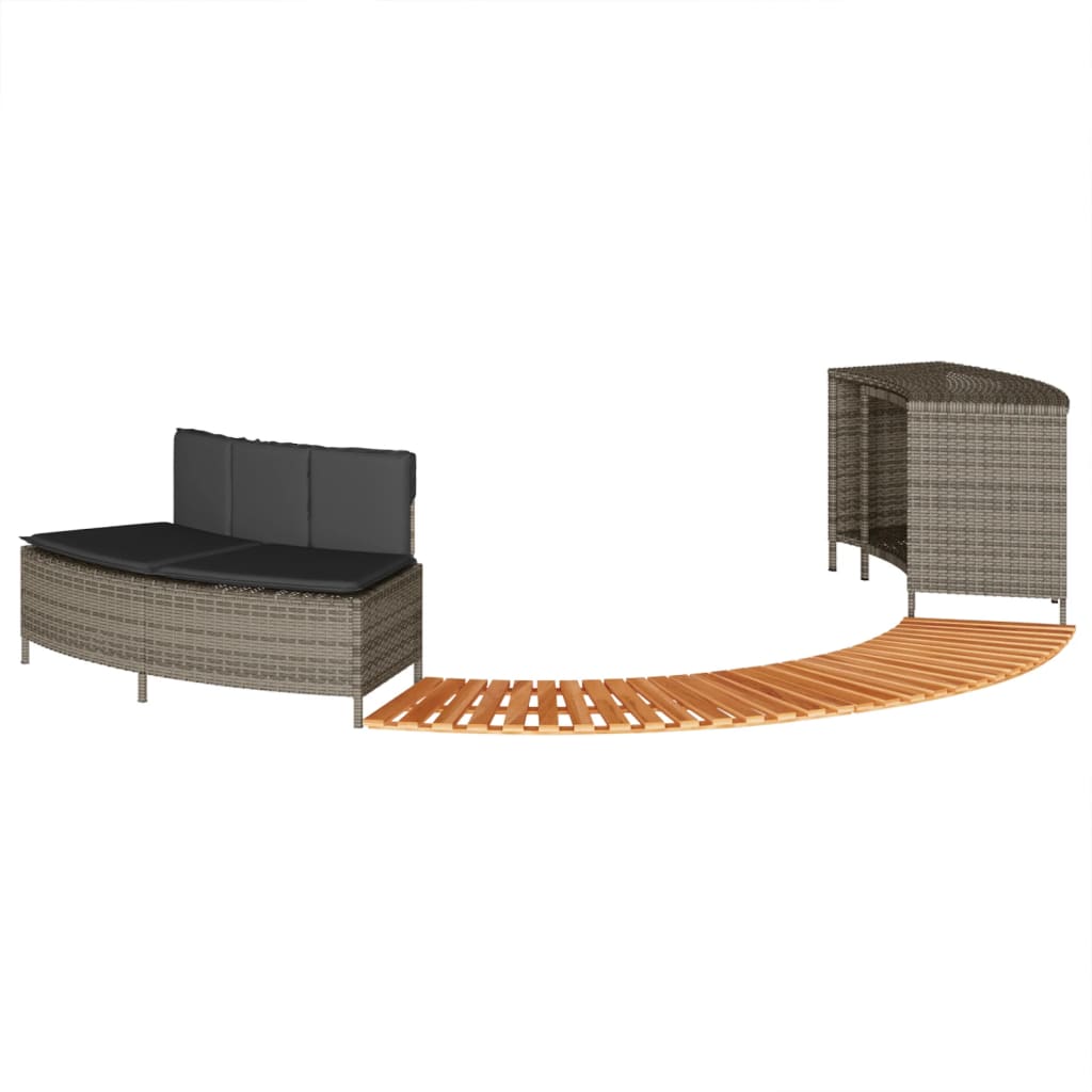 Hot Tub Surround Grey Poly Rattan and Solid Wood Acacia