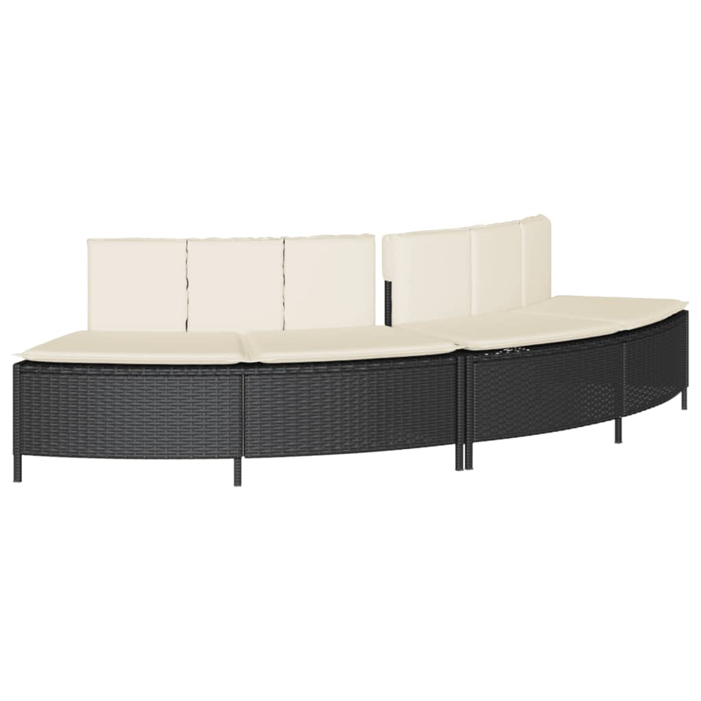 Hot Tub Benches with Cushions 2 pcs Black Poly Rattan