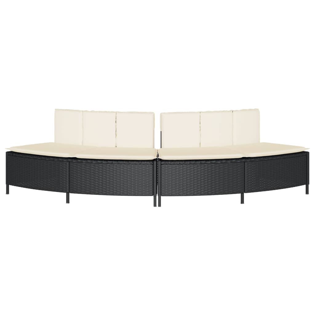Hot Tub Benches with Cushions 2 pcs Black Poly Rattan
