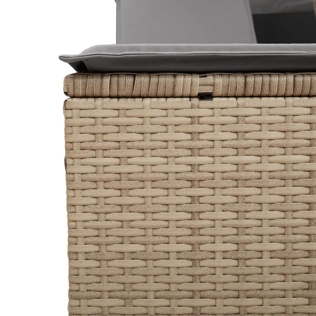Double Sun Lounger with Canopy and Cushions Mix Beige Poly Rattan