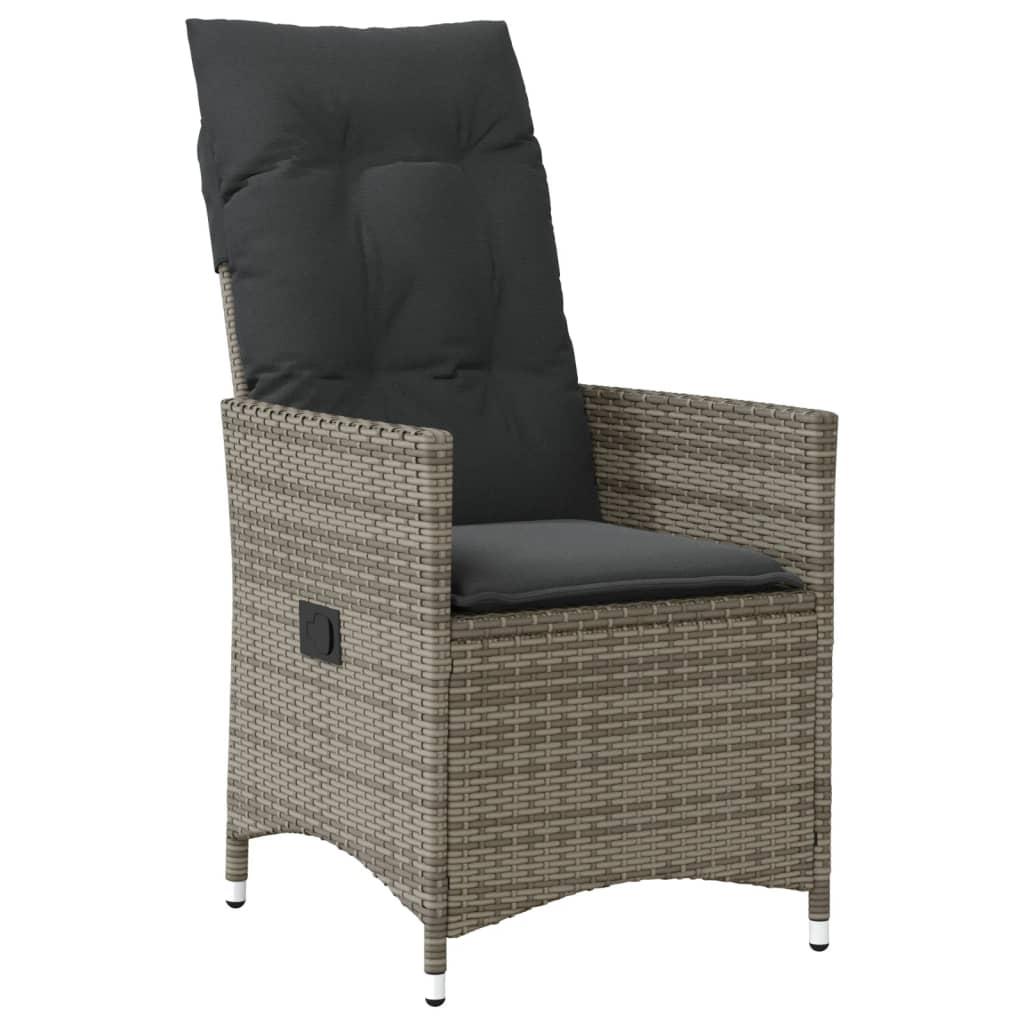 Reclining Garden Chair with Cushions Grey Poly Rattan